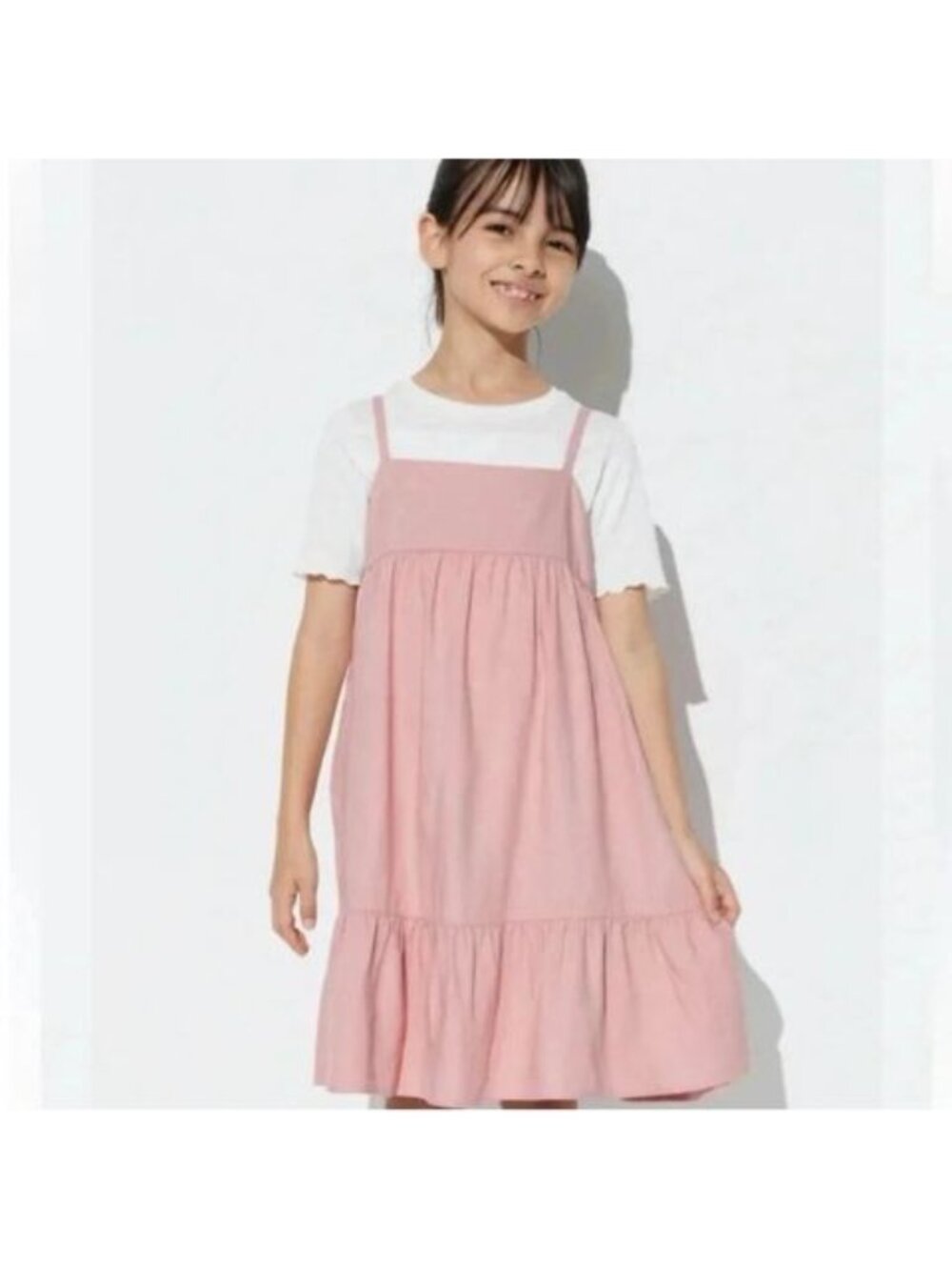 Uniqlo Girls Pink Linen Blend Babydoll Cami Dress Size 11/12